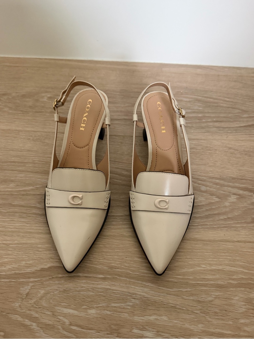 COACH Women's Nikola Cream Pointed Slingback Heels